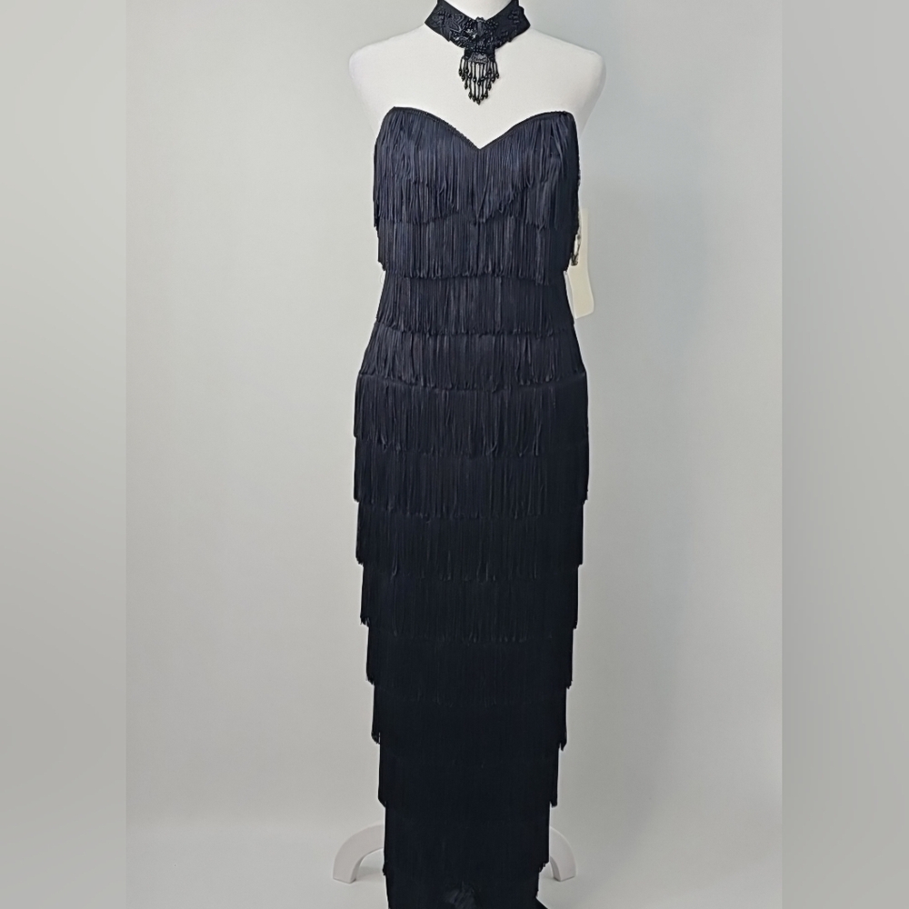 Roberta Vintage Beaded Necklace Sweetheart Shimmy Fringe Flapper Evening‎ Dress